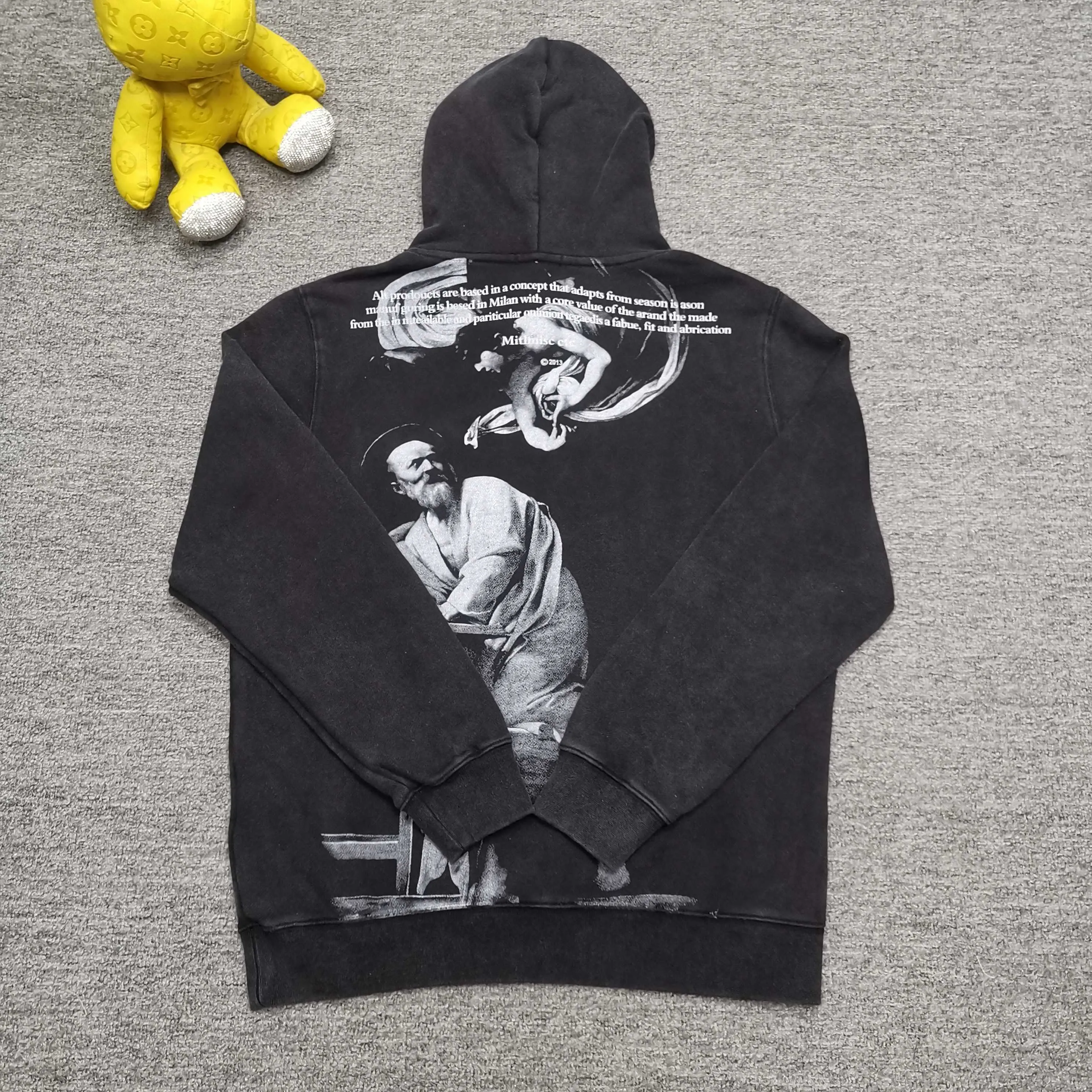 off white 25ss religious portrait oil painting 460g washed hooded sweatshirt Color: washed black Size: S M L XL P410